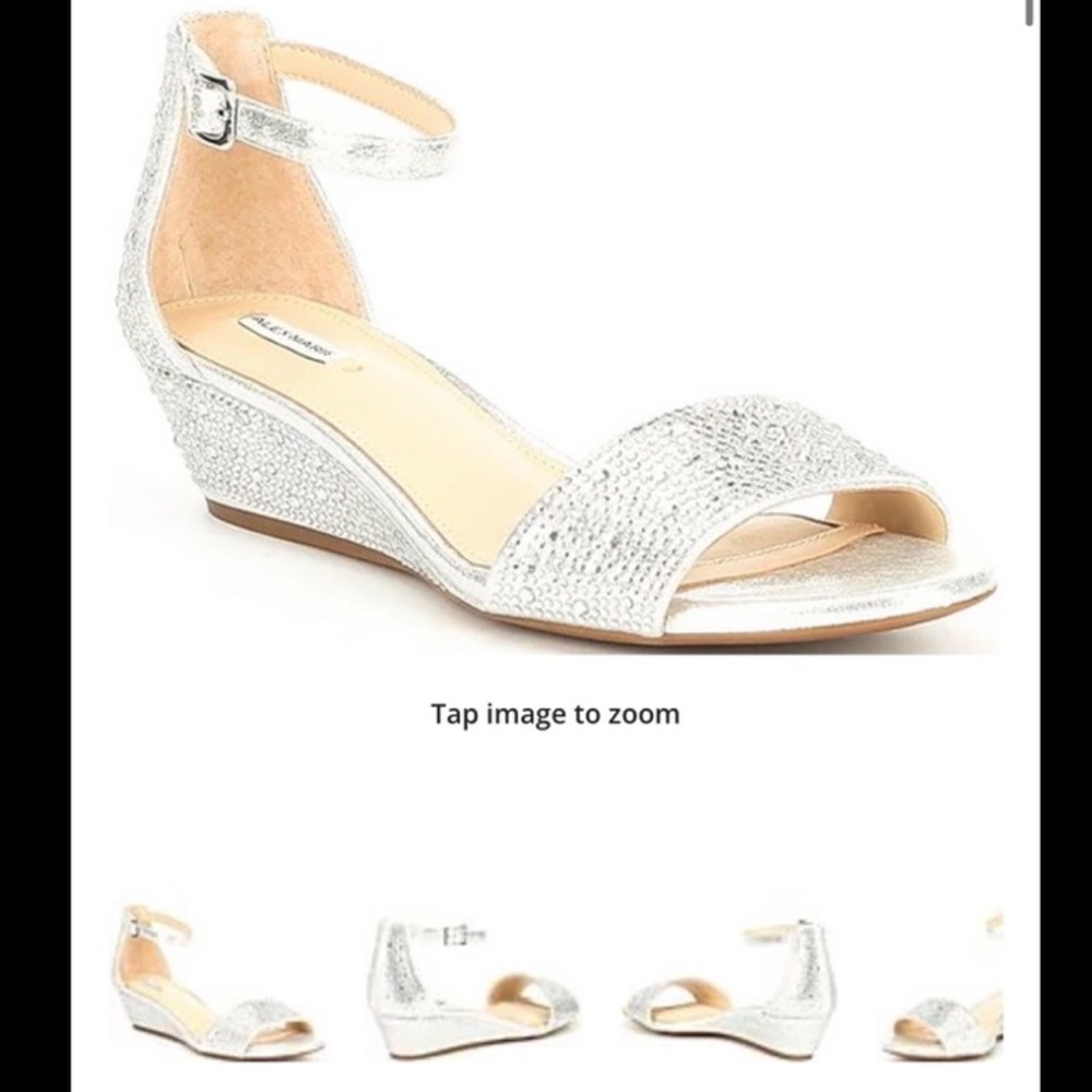 Alex Marie silver rhinestone wedge sandals. 8